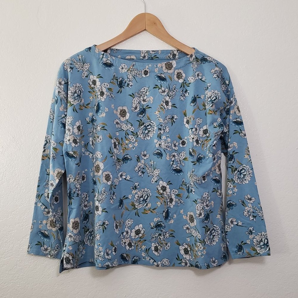 Women's Sz M J. Jill Luxe Blue Long Sleeve Tee EUC
